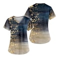 thumbnail image 2 of EHTMSAK Print Scrubs for Women Tops, with Pocket Floral Short Sleeve Nurse Uniform V Neck Tunic Pockets T Shirt Blouse Dark Blue L, 2 of 7
