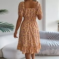thumbnail image 3 of WTOBBY Women's Fashion Floral Print Square Neck Short Sleeve Waisted Ruffled A-Line Skirt Dress - Elegant and Feminine Dress with Floral Design, Ideal for Spring or Summer,Yellow 2XL, 3 of 4