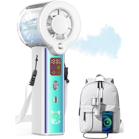 Portable Misting Fan with Mist, 3-in-1 Rechargeable Handheld 4000mAh