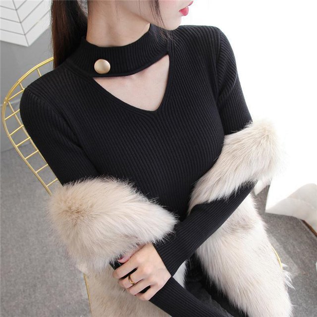 Spring Autumn New Hollow Out Slim Knitting Pullovers Long Sleeve Solid All-match Sweaters Temperament Elegant Women Clothing