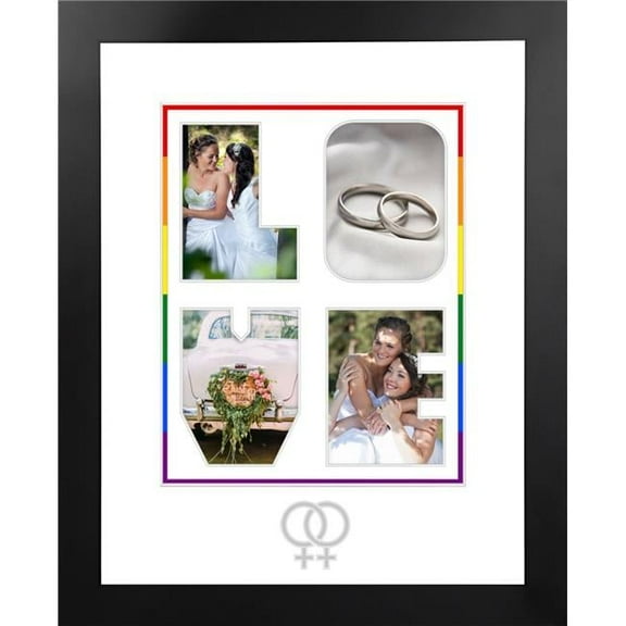 Celebration Frames SSVSWS02 LGBTQ Pride Wedding Love Snapshot Photo Frame with White & Rainbow Mat - Silver Interlocking Woman