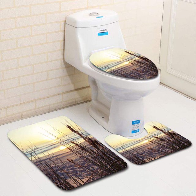 ABPHQTO Despierta soñoliento Juego de alfombras de baño de 3 piezas Alfombra de baño Alfombra de contorno y tapa de inodoro