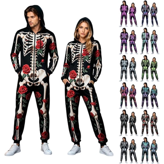 MIRUXO Adult Men's Skeleton Halloween Costume Unisex Skeleton Jumpsuit Pajamas Onesie Cozy One Piece Cosplay Party 2026
