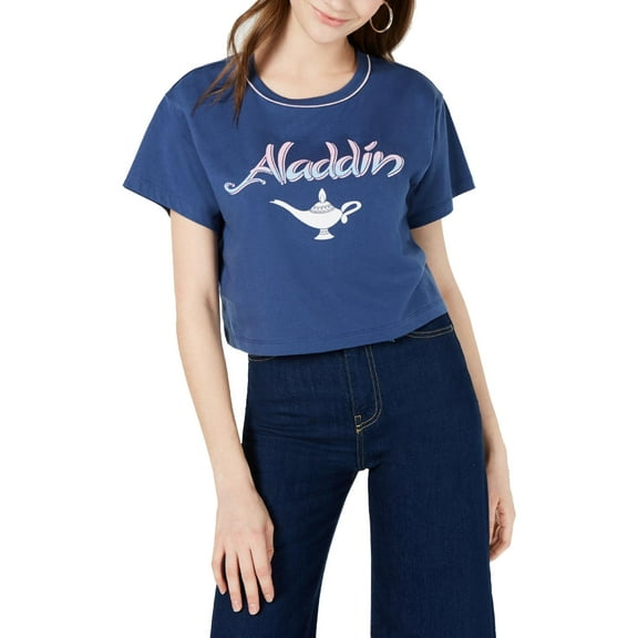 Disney Womens Crewneck Short Crop Top Navy L