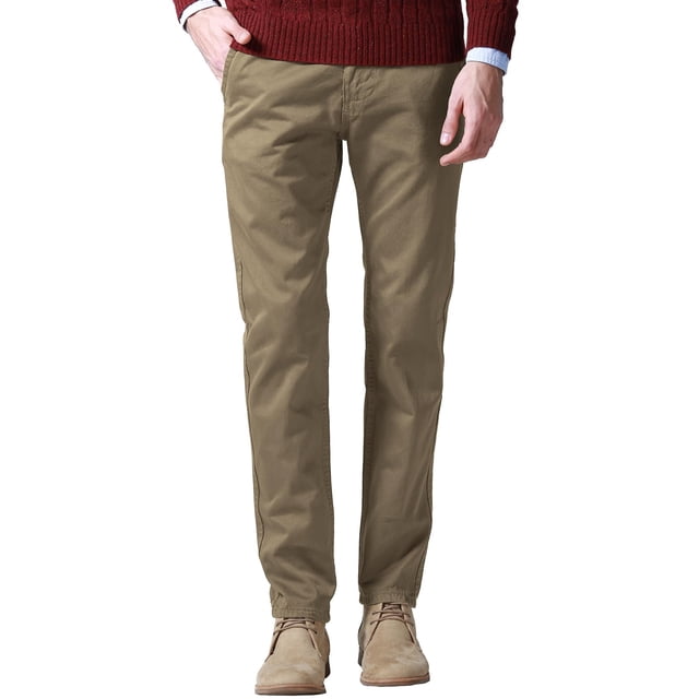 Pantalones Casual para Hombre Ajustados con Pierna Cónica y Frente Plano 40 Caqui Claro