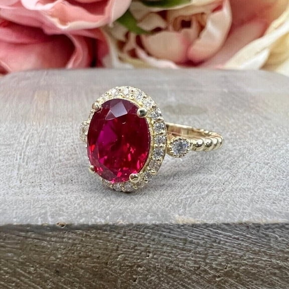 2.50Ct Oval Cut Simulated Red Ruby Women's Birthday Gift Full Eternity Band Ring 14K Yellow Gold Plated