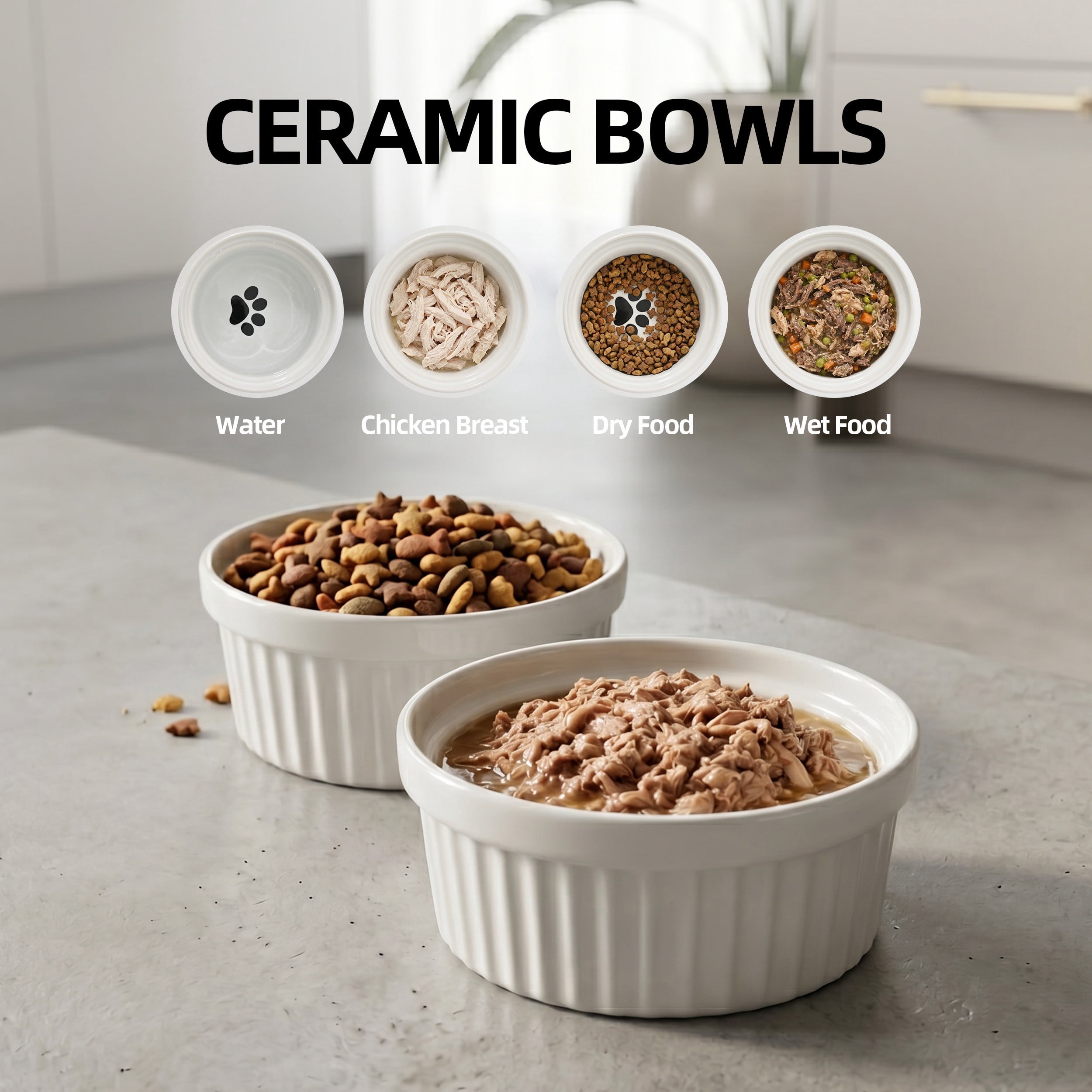 Max & Marlow Ceramic Cat Bowls with Iron Stand, Double Cat Food and Water Bowls Set, Single 300ml