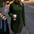 thumbnail image 6 of High Neck Sweater Dress for Women Fall Winter Casual Knit Loose Turtleneck Long Sleeve Dress Curved Hem Sweaters (Medium, Green), 6 of 6