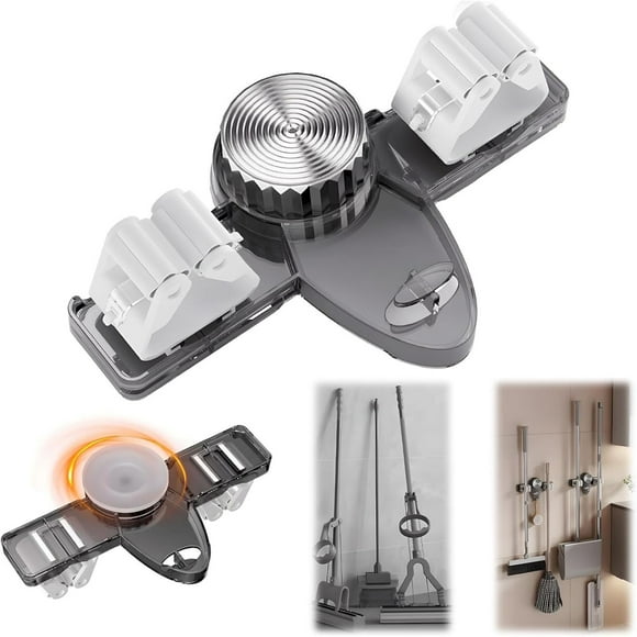 Broom Holder Mop Hanger, 2025 New Multi-purpose Wall Mount Mop Grippers No Drilling Self Adhesive Anti-Slip Mop Handle Hanger Dustpan and Broom Organizer (Transparent Gray)