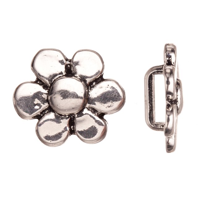 Flat Cord Slider Beads, Antique SilverPlated, Flower Slider Beads