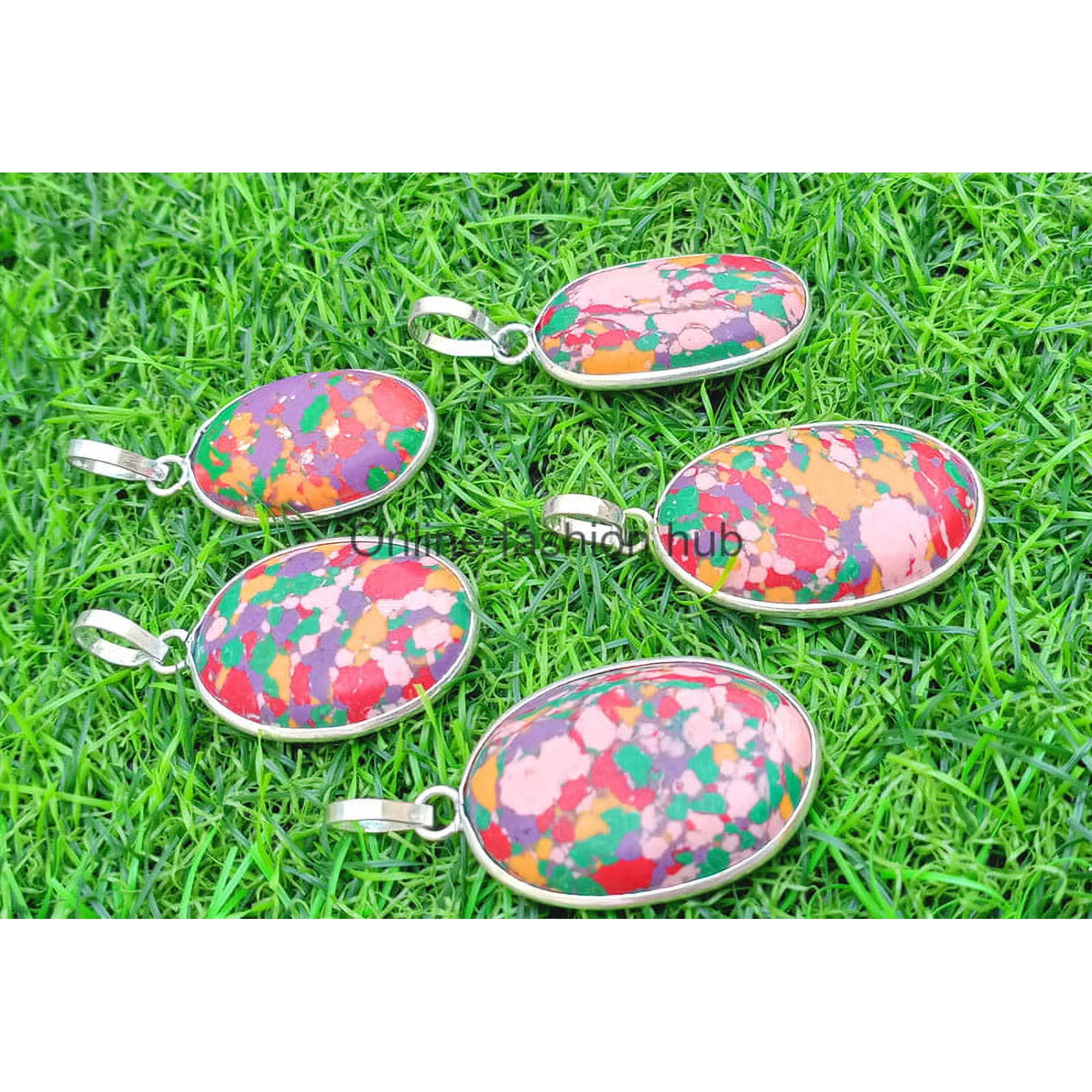 Ballon Jasper Gemstone 925 Sterling Silver Plated Handmade Pendant 10 pcs
