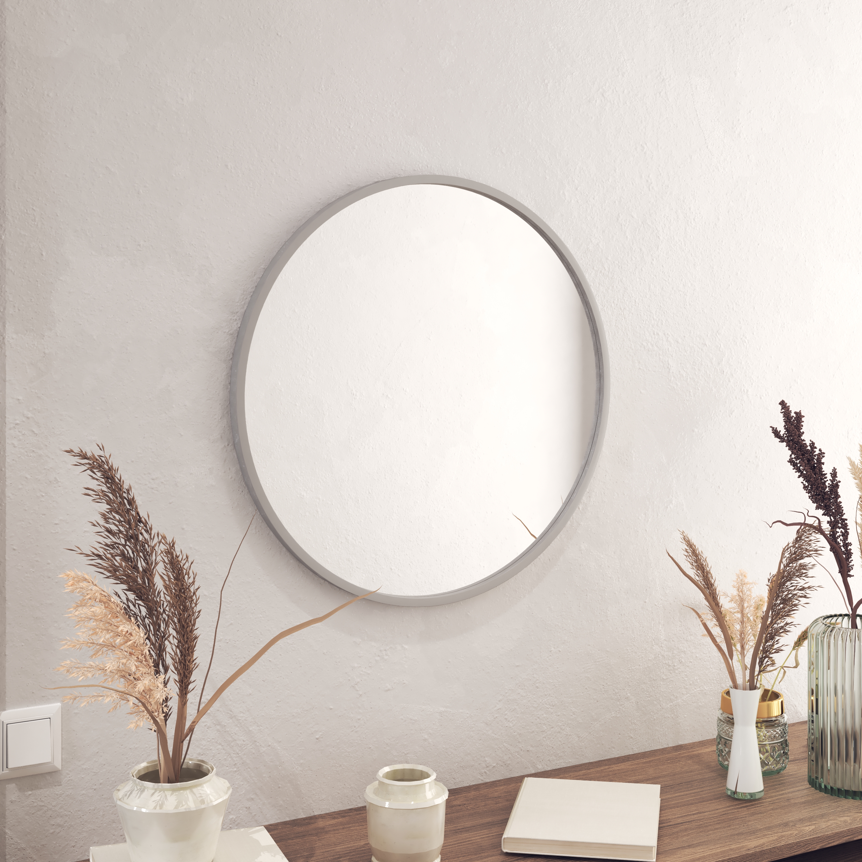 HBCY Creations Silver Round Wall Mirror 24 Inch Large Round Mirror