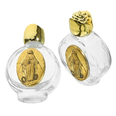 FRCOLOR Golden Glass Holy Water Bottles for Storage Use 2 Pieces Small Empty Containers