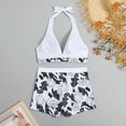 thumbnail image 2 of WREESH Womens Two Piece Swimsuit Halter Bikini Set Athletic Bathing Suits with Chest Pad Without Underwire Print Deep V High-Waisted Patchwork Swimming Trunks Split Swimsuit White, 2 of 7
