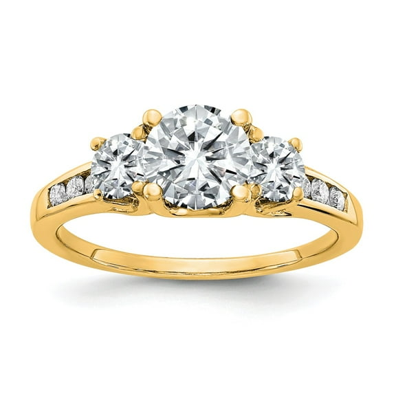 14K Yellow Gold Ring Band Moissanite Round White 1.50ct. 3 Stone with side
