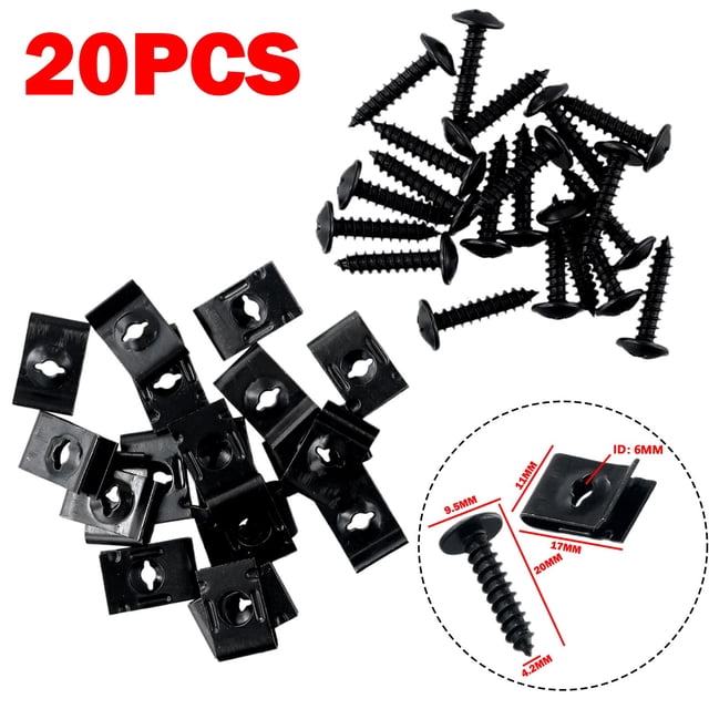 Set of 20 Metal Utype Car Bumper Fender Trim Panel Clips and Restoration Screws
