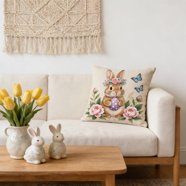 Fridja Sales Pillowcase Rabbits Short Lint Material Easter Ambiance Decoration Living Room Bedroom Sofa Pillowcase