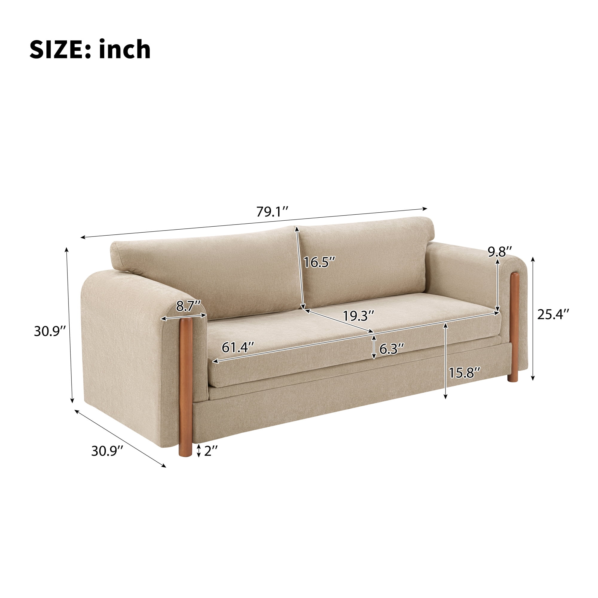 Leumius 79.1" 3-Seater Upholstered Couch, Accent Sofa with Square Arms for Living Room, Apartment and Small Space, Oatmeal