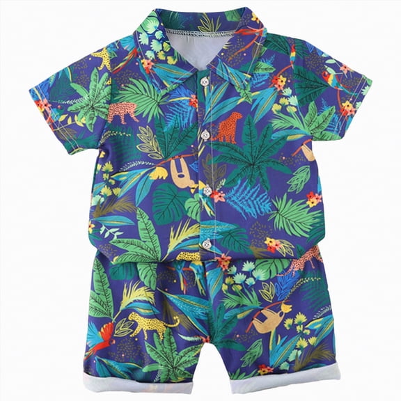 HCNTES Toddler Baby Boy Summer Outfits Playful Jungle Animal Print Shirt and Shorts 2-Piece Set Toddler Boy Summer Clothes