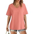 thumbnail image 2 of Womens Tops Women's T-Shirt V Neck Short Sleeve Solid Color Casual Loose T-Shirt Top, 2 of 7
