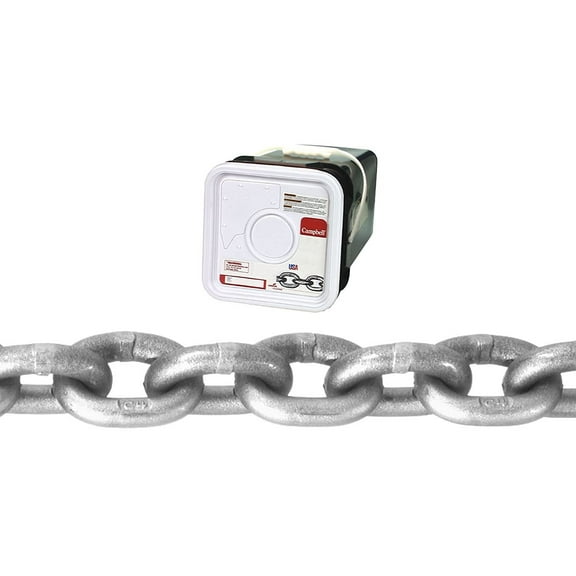 Campbell 0184616 System 4 Grade 43 Carbon Steel High Test Chain in Square Pail, Bright, 3/8" Trade, 0.37" Diameter, 40' Length, 5400 lb. Load Capacity