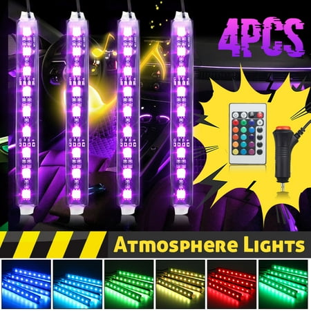 Lcd Cab - DC12V 4-in-1 5050 SMD 36 LED RGB Car Interior Strip Light Vehicle Auto Floor Decoration Strip Neon Light Kit + Wireless Infrared RF Remote Control + Cigarette Lighter