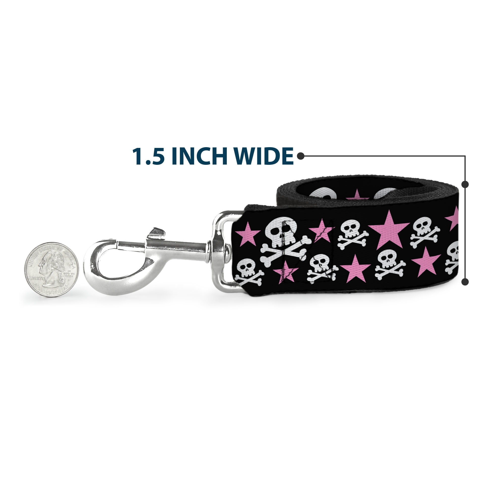 Buckle-Down Pet Leash, Dog Leash, Skulls Stars Black White Pink, 6 Feet Long 1.0 Inch Wide
