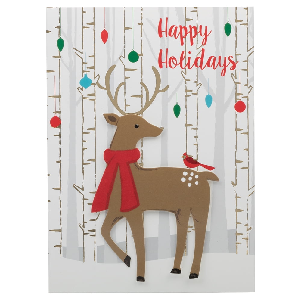 JAM Handmade Christmas Cards Set, Happy Holidays Reindeer, 12/Pack