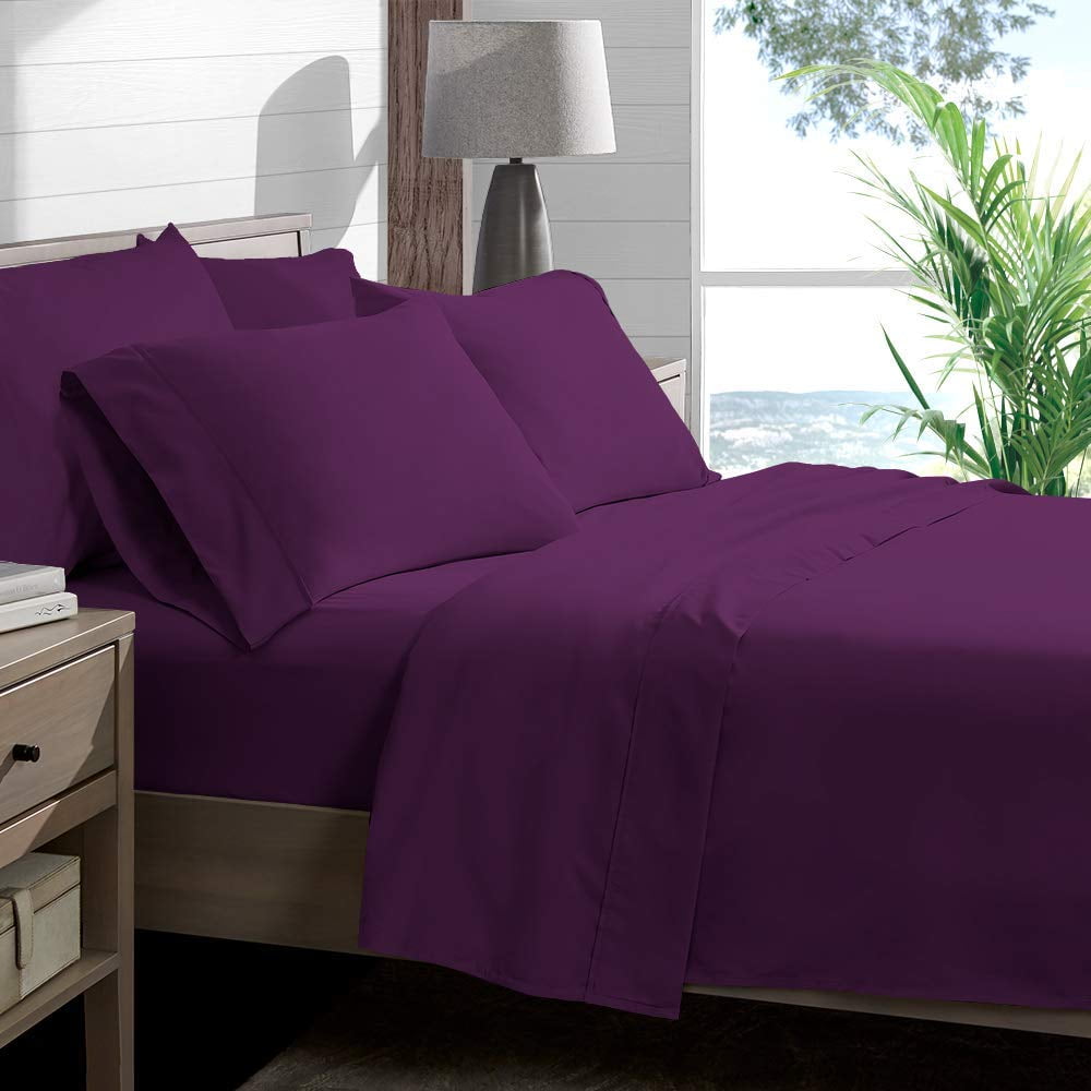 4 Pillow Covers Purple Solid 100 Percent Pure Cotton Super Soft 4 Pieces Pillowcases 450TC German 31x31 Purple