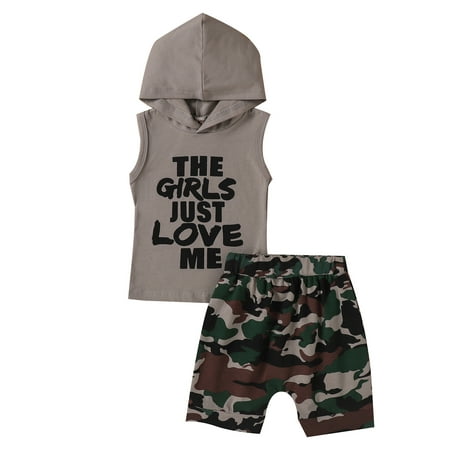 

Rovga Toddler Baby Kids Boys Letter Print Hoodie Tops Camouflage Shorts Outfits Set Casual Children Clothing