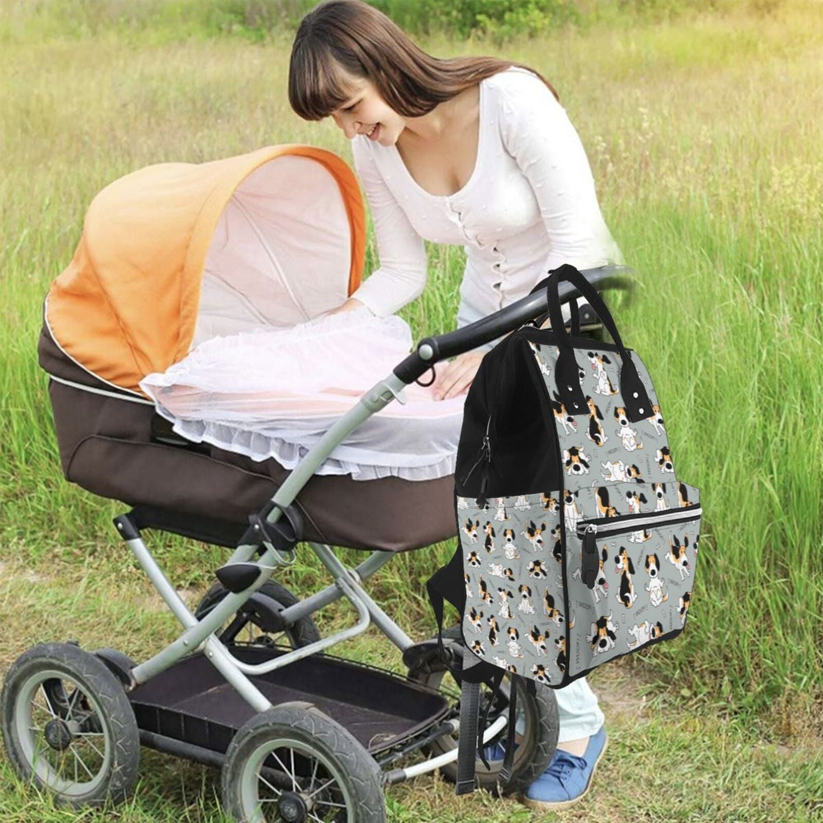 Ratiio Funny Beagle Active Dog Mummy Backpack - Waterproof Twill Canvas, Large Capacity Diaper Bag with Multiple Pockets and Adjustable Straps