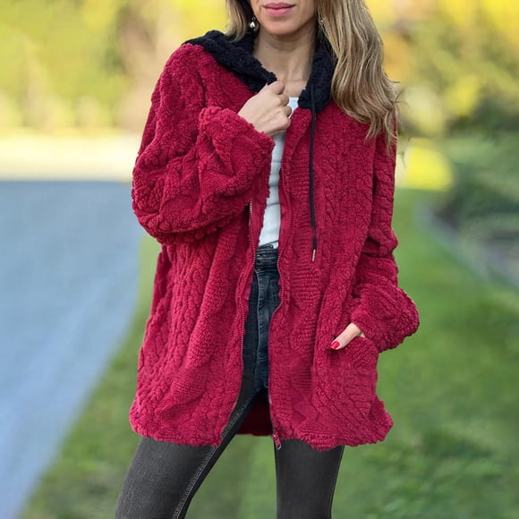 Womens Fuzzy Hoodies Jacket Zip up Oversized Fleece Jackets Winter Warm Loungewear Coat with Pockets Outwear Ladies Fleece Zip up Jacket M
