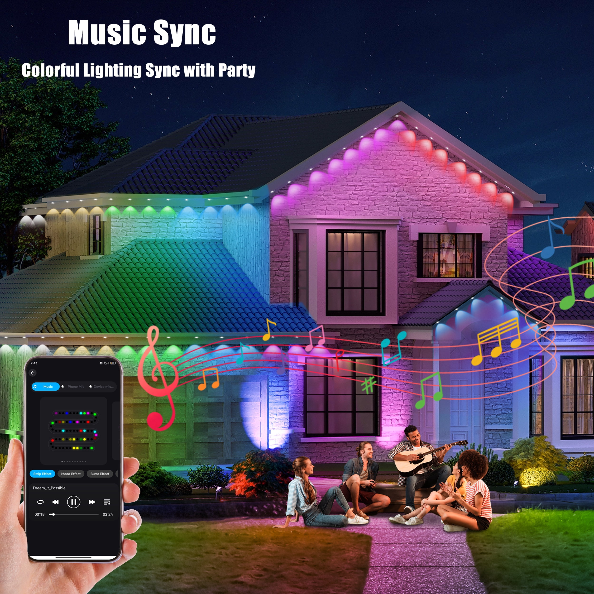 Permanent Outdoor Lights, 50ft 30LEDs Smart RGB Eaves Lights with App Control, IP67 Waterproof for Christams, Patry, Outdoor Decorations