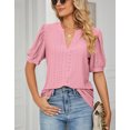 thumbnail image 2 of Eyelet Tops for Women Summer 2025 Notch V-Neck Cute Puff Sleeve Eyelet T-Shirts Casual Loose Tee Blouses Shermie, 2 of 6
