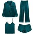thumbnail image 1 of Conjunto de pijama SWOMOG satén para mujer, 4 unidades, verde oscuro, talla L, 1 of 6