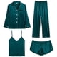 thumbnail image 1 of Conjunto de pijama SWOMOG satén para mujer, 4 unidades, verde oscuro, talla L, 1 of 6