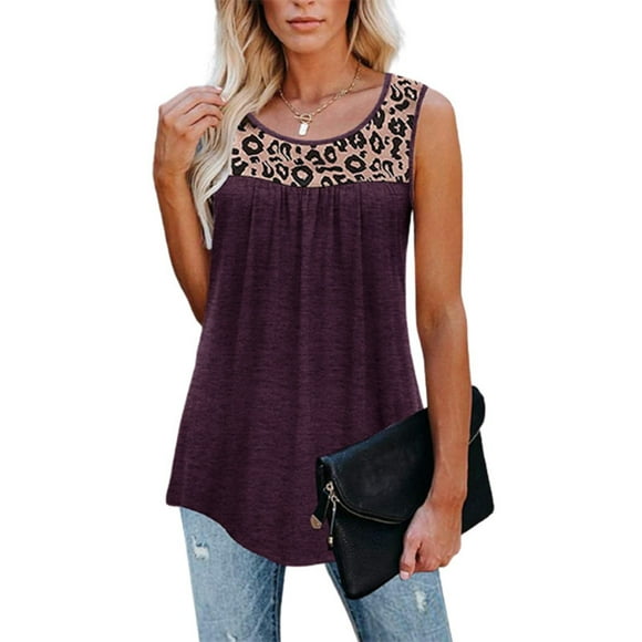 SMihono Womens Tops Womens Tank Top Women Sleeveless Leopard Active Tank Tops Ruffle Loose Tunic Blouse Shirt Vest Tank Tops for Women Womens Summer Tops