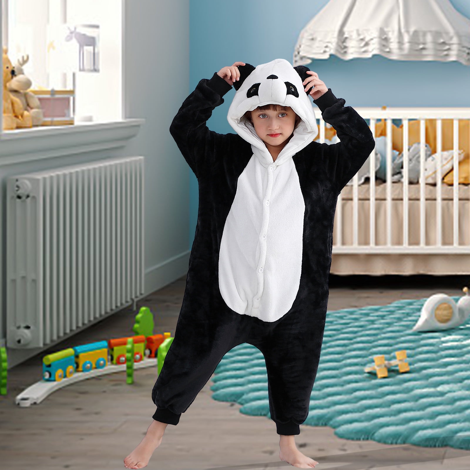 Infant Baby Fleece Jumpsuits Panda Onesie Pajama Toddler Hooded Romper Plush Zipper Winter Warm Coat