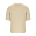 thumbnail image 3 of Fesfesfes Women's Fashion Tops Solid Color Chest Pocket Stand Collar T-shirt with Double-Button Placket Casual Trendy Blouse Clothes(Beige,M), 3 of 8