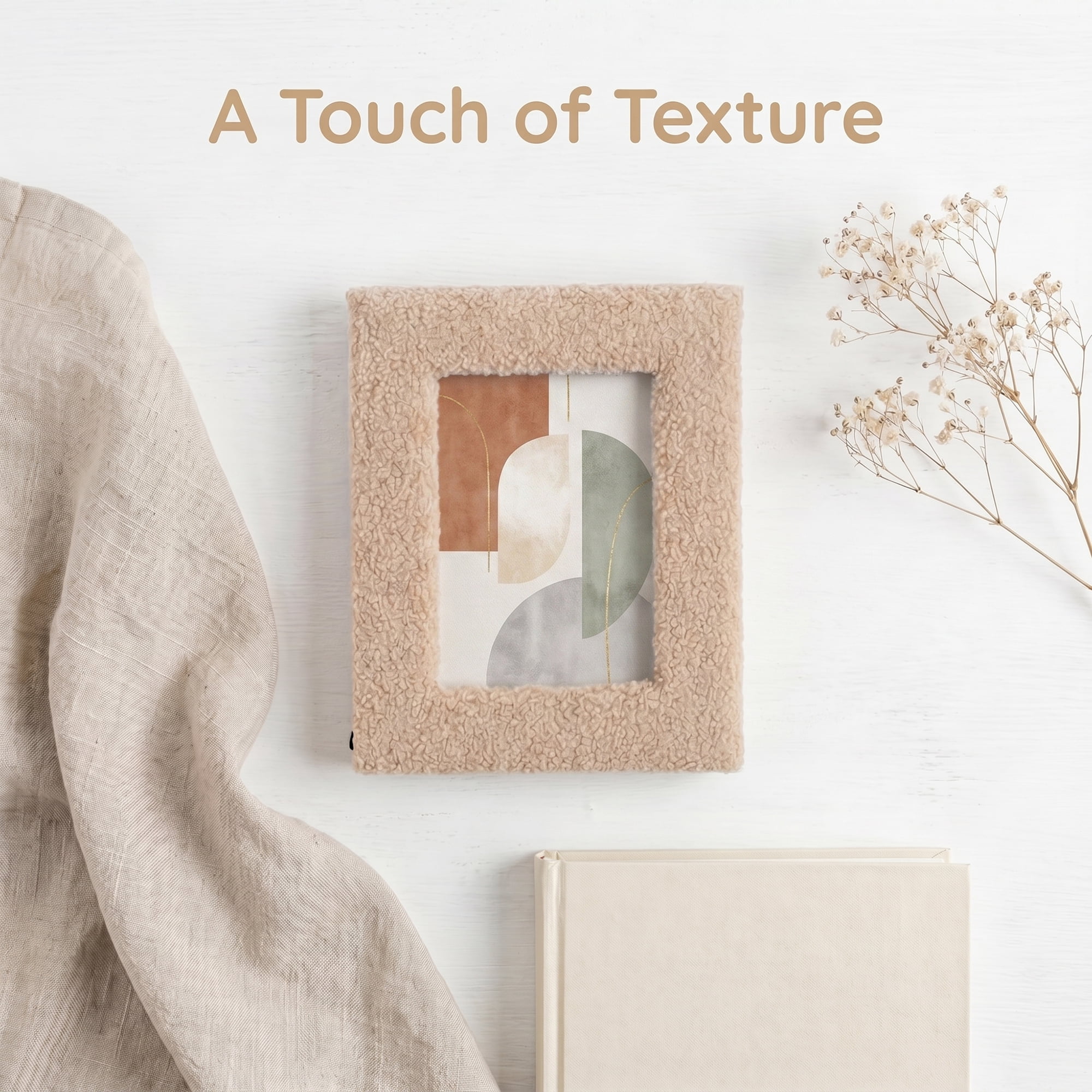 Unique Bargains Cute Plush Furry Cozy Velvet Wood Photo Frame Beige 5" x 7"