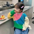 thumbnail image 4 of SYNPOS Girls' Long Sleeve Knit Sweater Color Block Crewneck Cute Warm Pullover Holiday 1-8 Years, 4 of 11