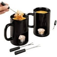 thumbnail image 4 of KOVOT Personal Fondue Mugs Set of 2 | Ceramic Mugs for Chocolate or Cheese | Includes Forks and Tealights| Double Vented (Black), 4 of 6