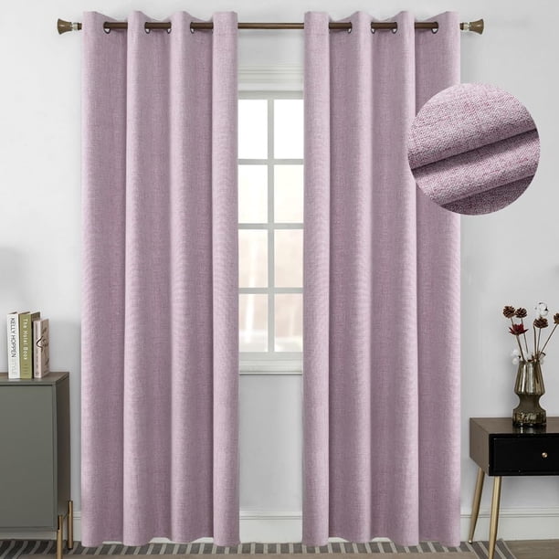 Lino Cortinas Blackout con Aislamiento Térmico, 100% Blackout y Ojal Superior Cortinas para Recamara y Sala, Capa Trasera de Revestimiento Gris, 2 Paneles, 132 x 213.3 cm, Púrpura Claro