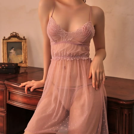 

Women Lingerie Sets Women s Deep V Sexy Mesh Lace Perspective Suspender Nightdress Home Two Piece Set on Clearance