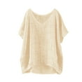 thumbnail image 2 of Women's Plus Size Cotton Linen T-Shirt, Short Sleeve Loose Fit Summer Top, Breathable Cotton Linen Solid Color Blouse for Casual Everyday Wear, Vacation and Relaxed Outfits Beige L, 2 of 6
