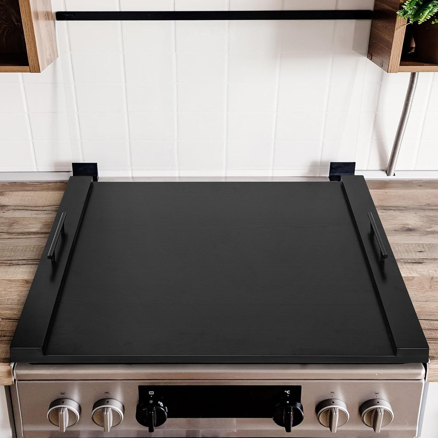 Noodle Board Stove Cover with Handles, Wood Stove Covers for Gas Stove Top, Glass Cooktop Protector, Wooden Stovetop Cover, Versatile Cutting Boards with Groove, Sink Cover, Serving Tray
