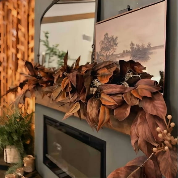 Taotanxi Fall Decor Magnolia Leaf Garland, Brown,5.9ft for Porch, Mantel, Table, Wedding, Outdoor & Indoor Decor