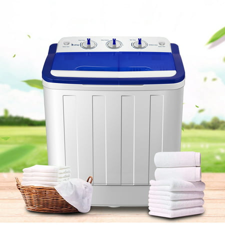 Ktaxon Portable Compact Mini Twin Tub 16.6Lbs Washing Machine Washer Spin Dryer，Wash 10LBS+Spin 6.6LBS Capacity，White &