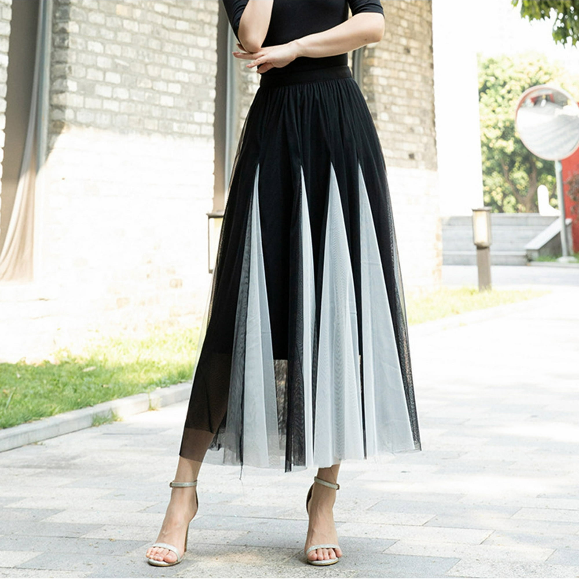 toraway Black Skirt Women Women Patchwork Mid Length Skirt Dance