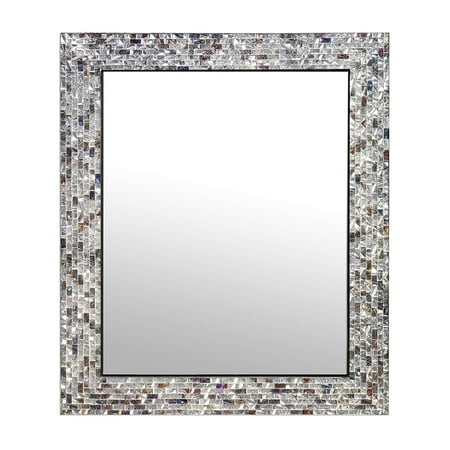 Multi Colored Silver Luxe Mosaic Glass Framed Wall Mirror